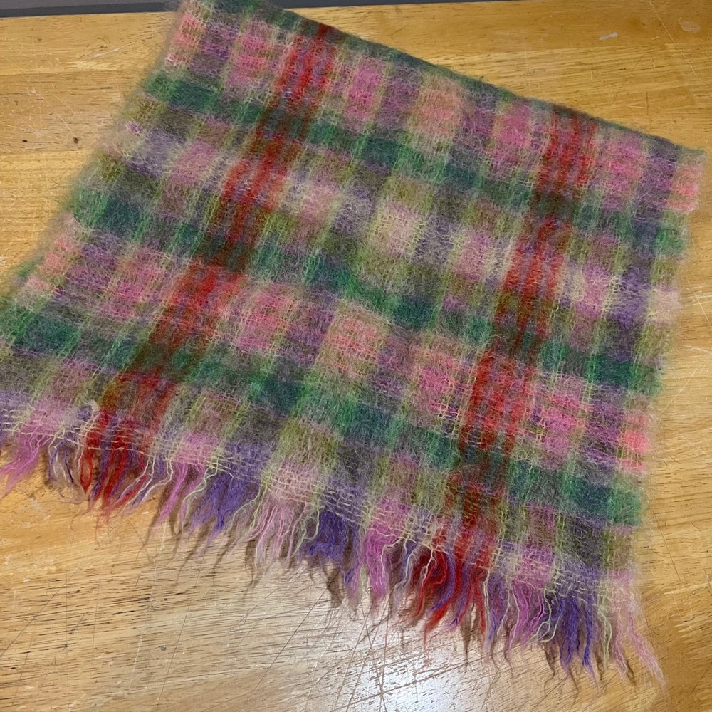 Vtg The Scotch House Scotland Mohair Wool Plaid Scarf Multicolor Wrap 70x29